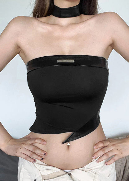 Black Asymmetrical Strapless Tank Top
