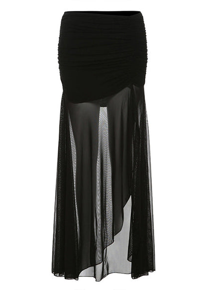 Black Cinched Side Open Tulle Skirts Summer