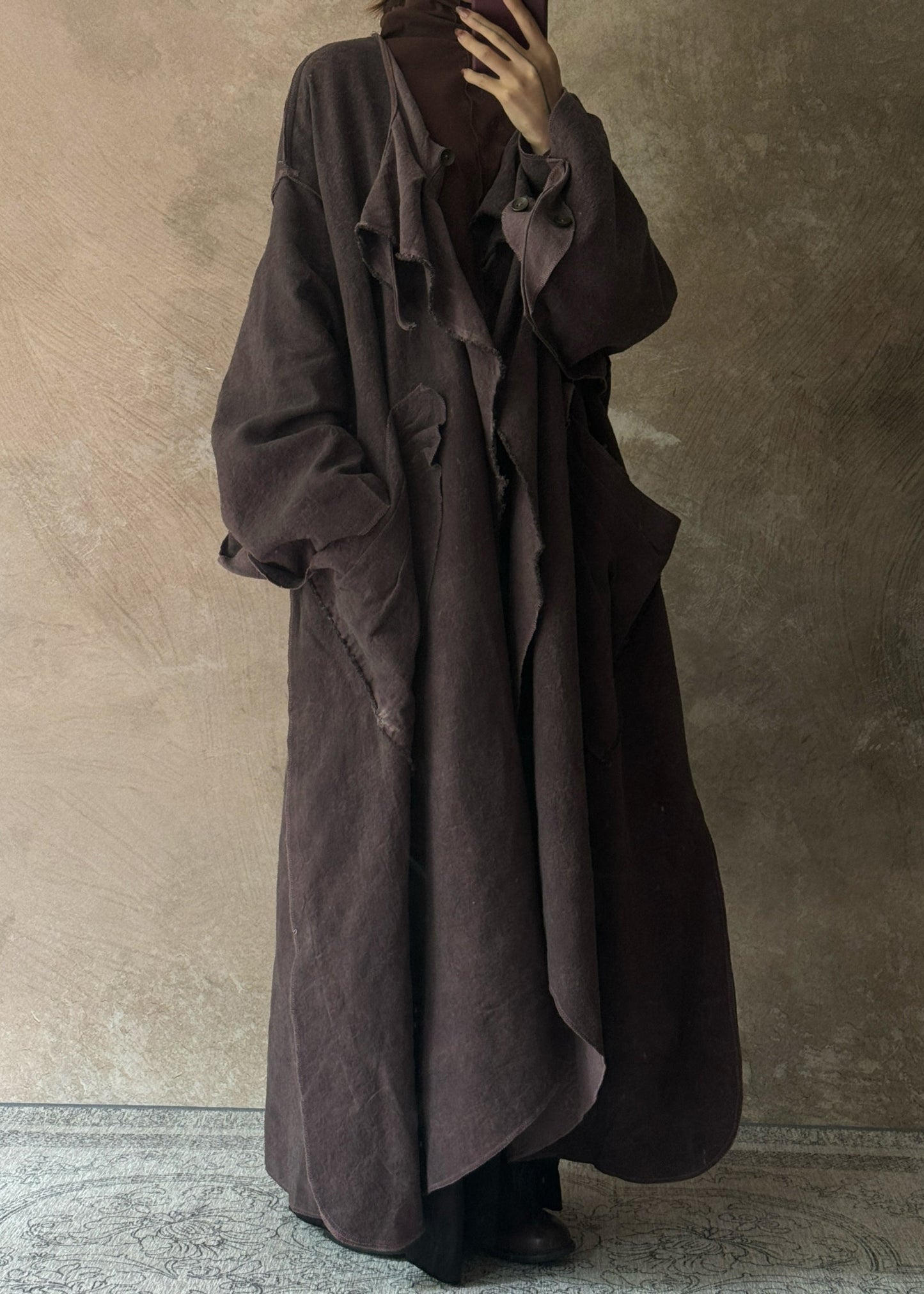 Dark Purple Pockets Patchwork Wear on Both Sides Trench Coats Long Sleeve