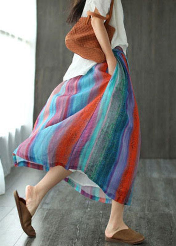 Style Red Flower Patchwork a Line Skirts Ramie