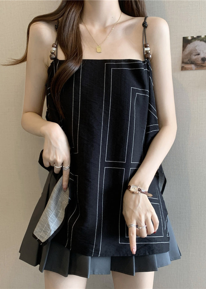 Black Cotton Spaghetti Strap Top Summer