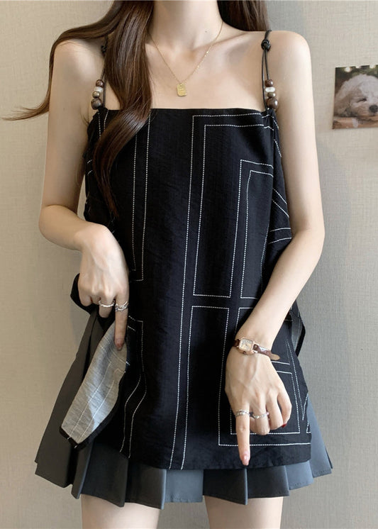 Black Cotton Spaghetti Strap Top Summer