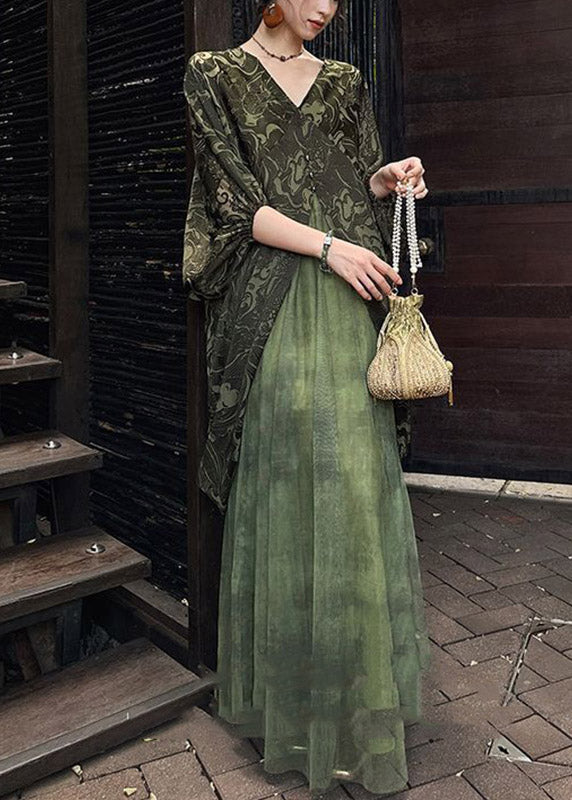 Green Tie Dye Vacation Maxi Dresses Spring