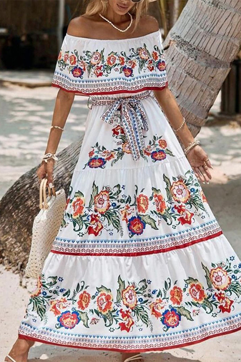 Frenulum Off the Shoulder Printed Dresses
