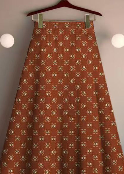 Stylish Orange Print Elastic Waist Cotton Skirt Summer