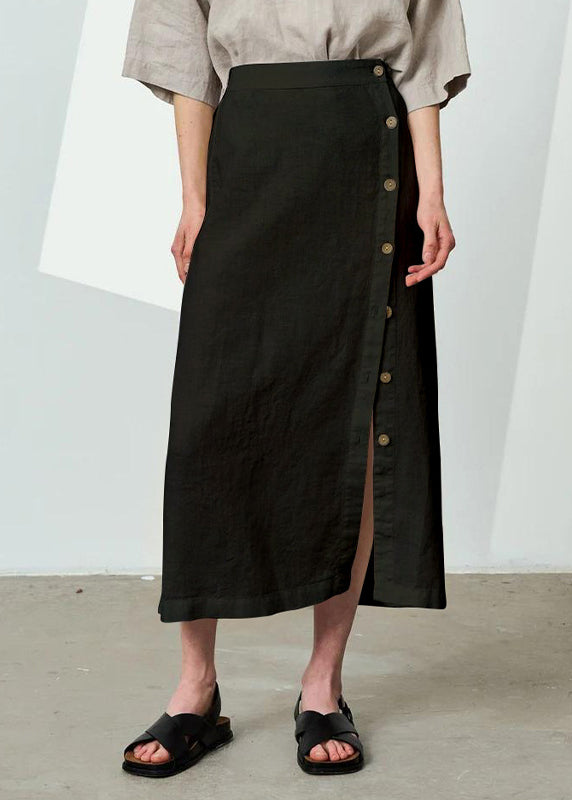 Original Design White Elastic Waist Side Open Linen Skirts Summer
