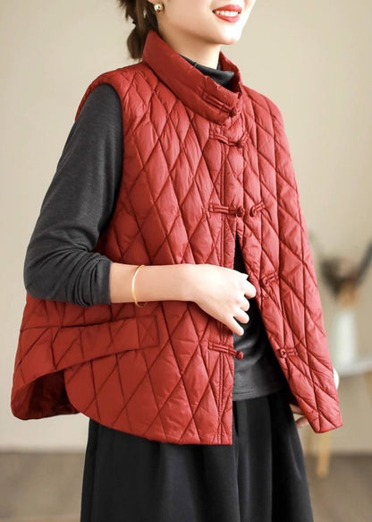 Coffee Oriental Button Fine Cotton Filled Vest Sleeveless