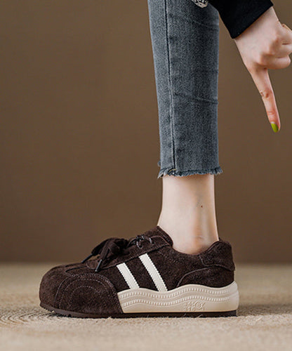 Red Suede Lace Up Splicing Flat Shoes