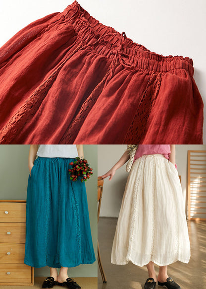 Beige Linen a Line Skirts Tie Waist Spring