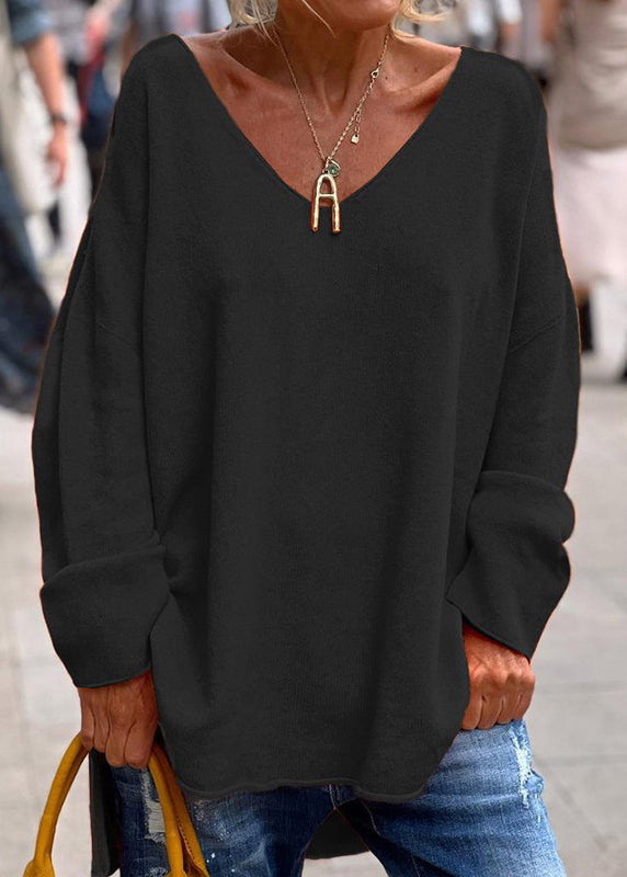 Orange V Neck Knit Sweaters Top Fall