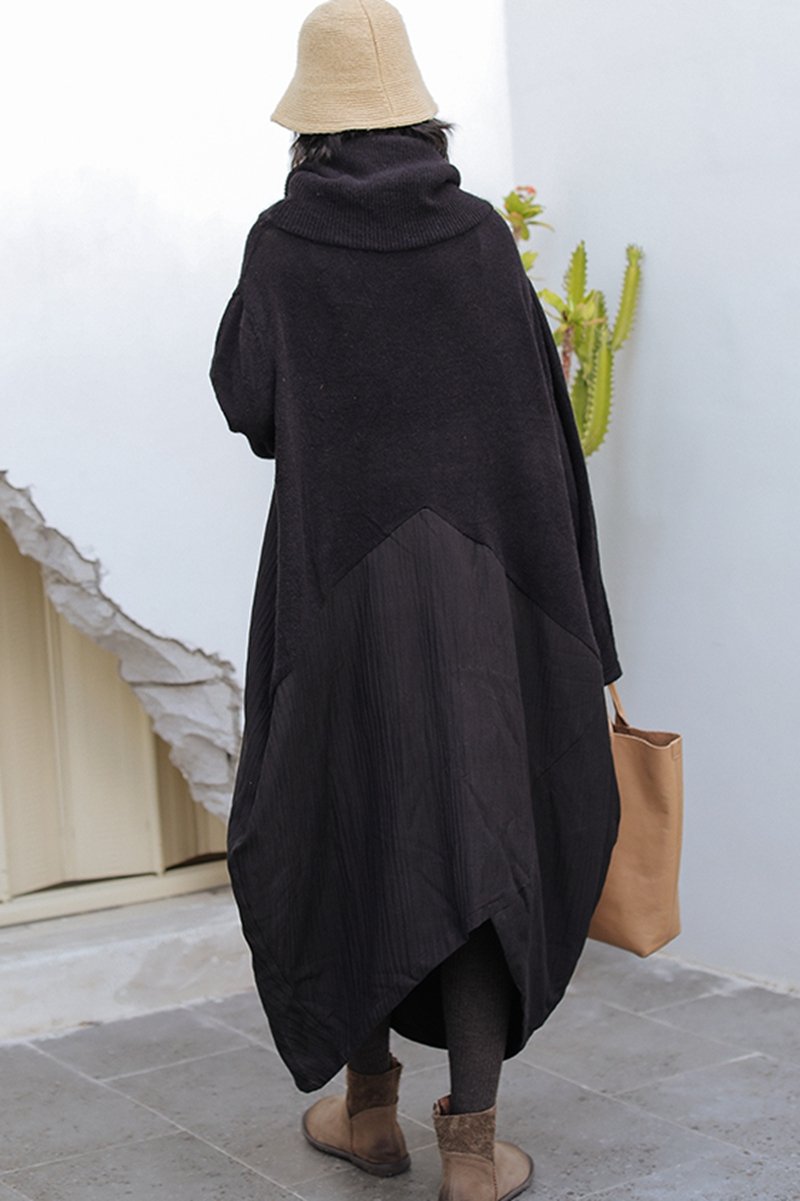 Wool Patchwork Turtleneck Sweater Dress