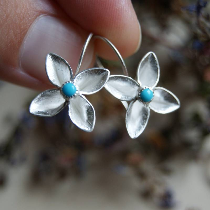 Blue Stone Flower Earrings