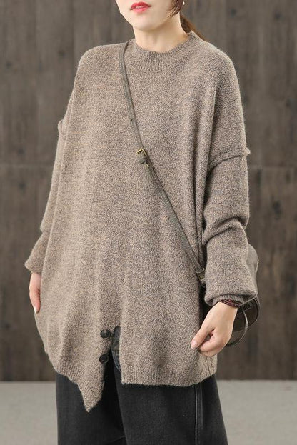 Knitted Button Split Hem Sweater