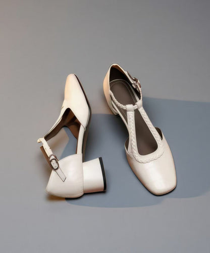 Comfortable Splicing Chunky Heels Brown Sheepskin