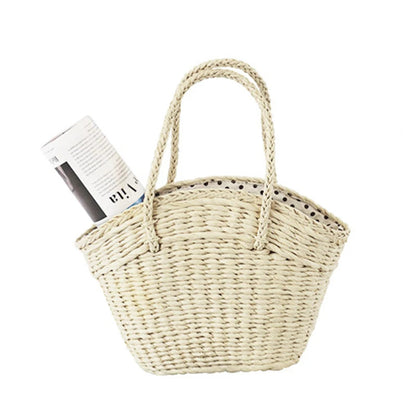 Summer New Straw Woven Braided Top Handle Travel Shopping Bucket Simple Large Handbags