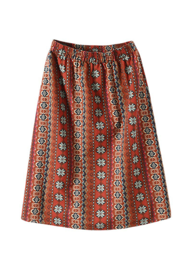 Red Elastic Waist Pockets Linen a Line Skirts Summer
