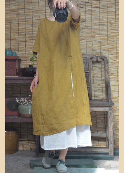 Pink O Neck Side Open Cotton Dresses Summer