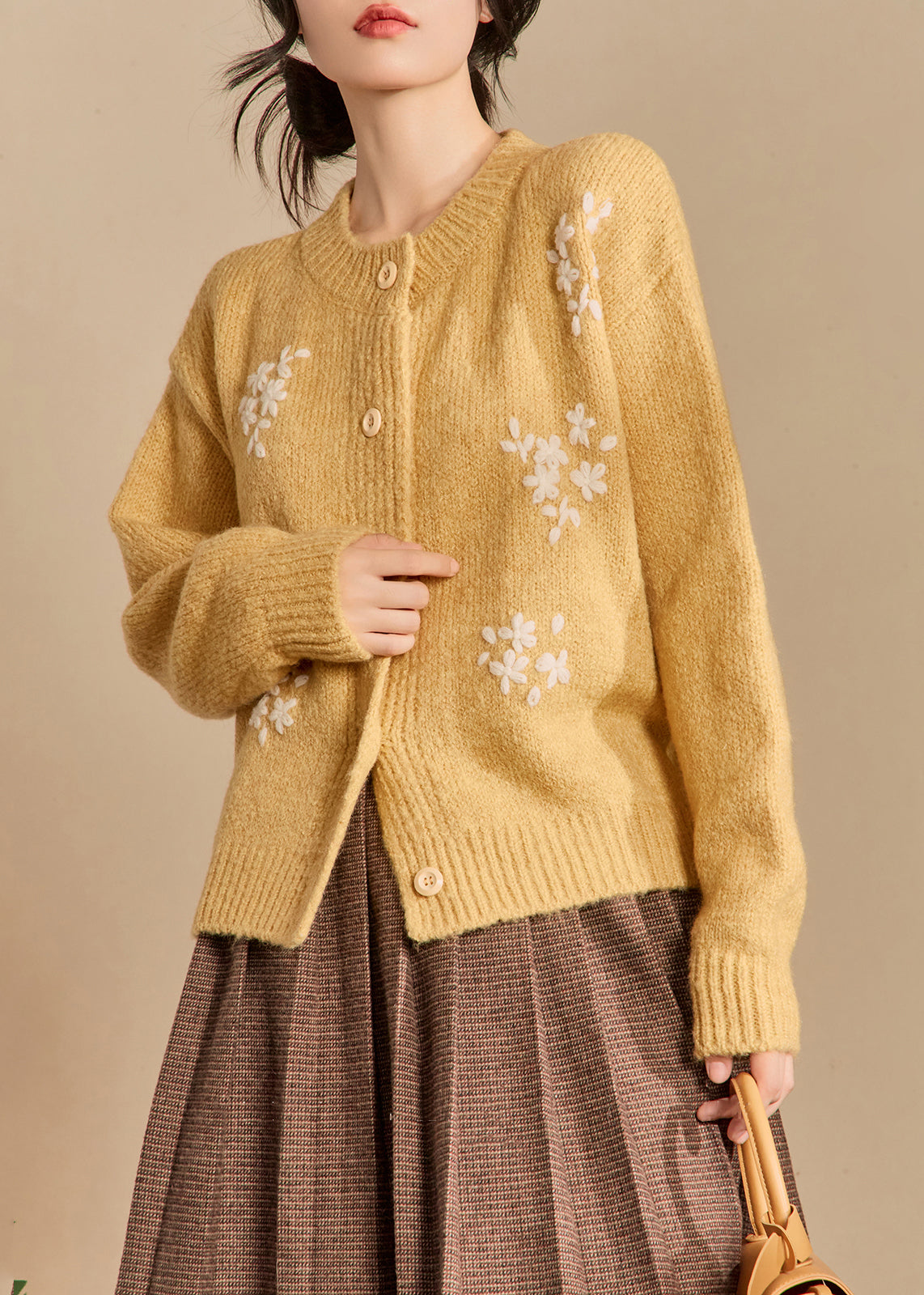 Yellow Button Cozy Knit Cardigan Winter
