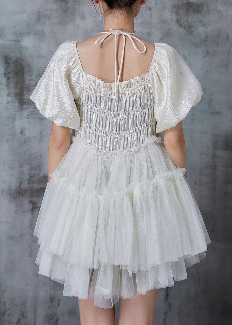 White Halter Elastic Silk Mini Dress Summer