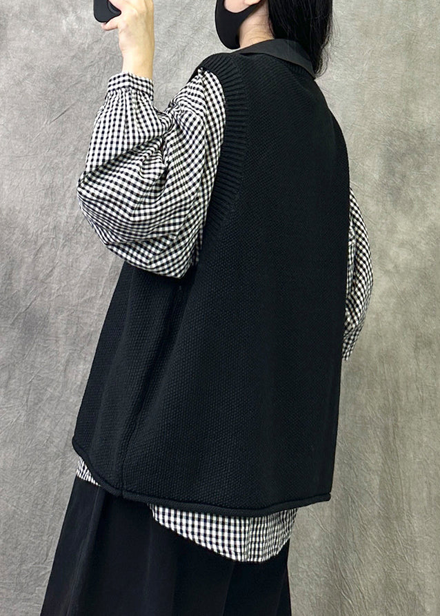 Loose Black O Neck Cozy Knit Waistcoat Sleeveless