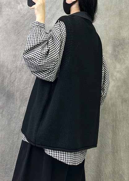 Loose Black O Neck Cozy Knit Waistcoat Sleeveless