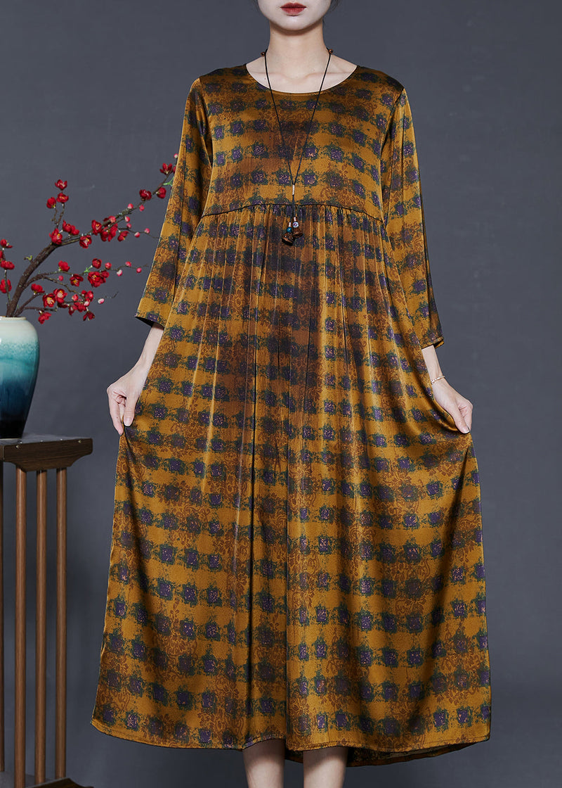 Golden Oversized Print Silk Dress Summer