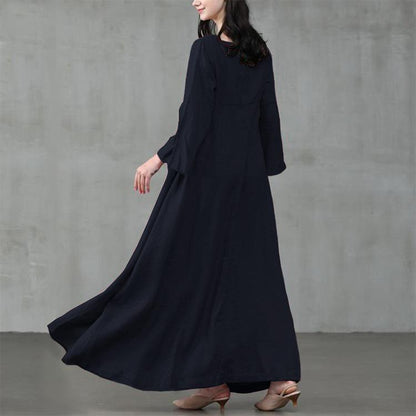 Summer Vacation Dress Spring Outfit Retro Dress With Large Pendulum Linen