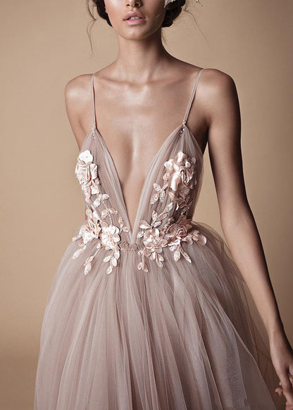 Classy V Neck Tulle Spaghetti Strap Dress Summer