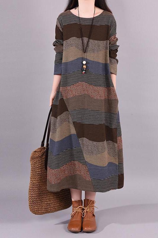 Limited Stock- Lotstrends Wavy Colorful Stripes Retro Linen Dress