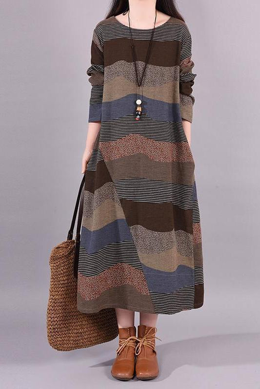 Limited Stock- Lotstrends Wavy Colorful Stripes Retro Linen Dress
