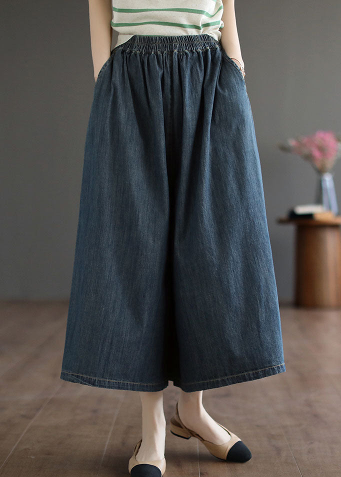 Navy Pockets Crop Pants Skirt Summer