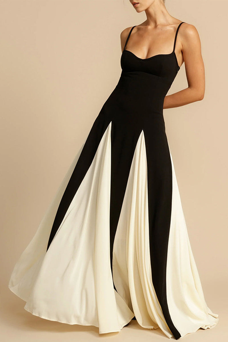 Contrast V Neck Sling Dresses