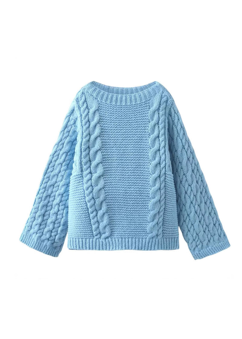 Khaki O Neck Knitted Sweaters Flare Sleeve