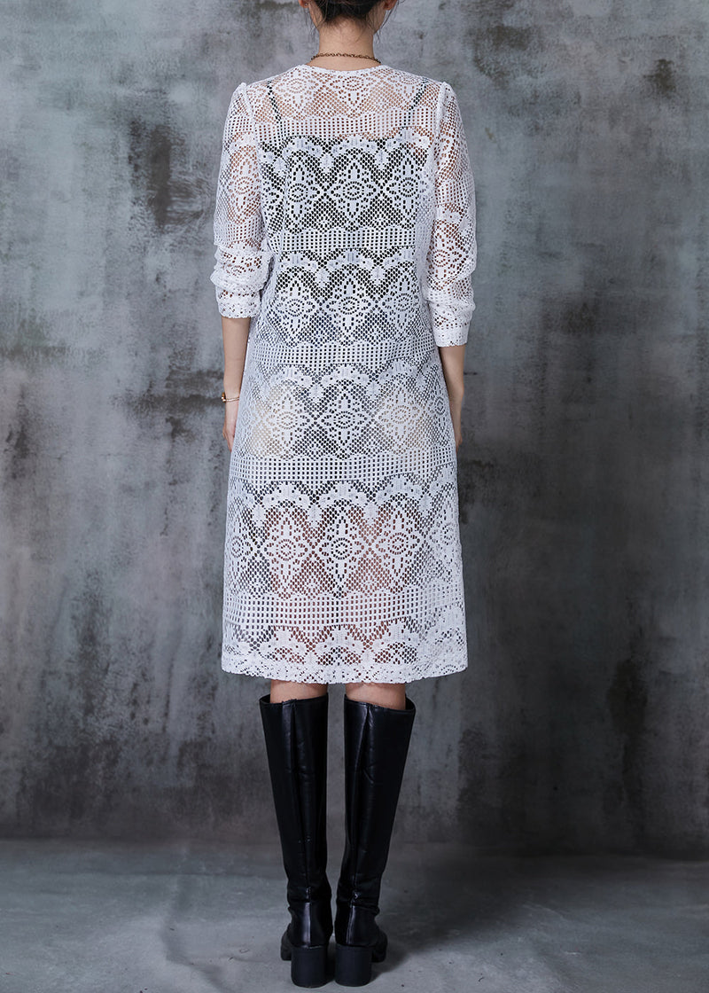 White Hollow Out Lace Long Tops Summer
