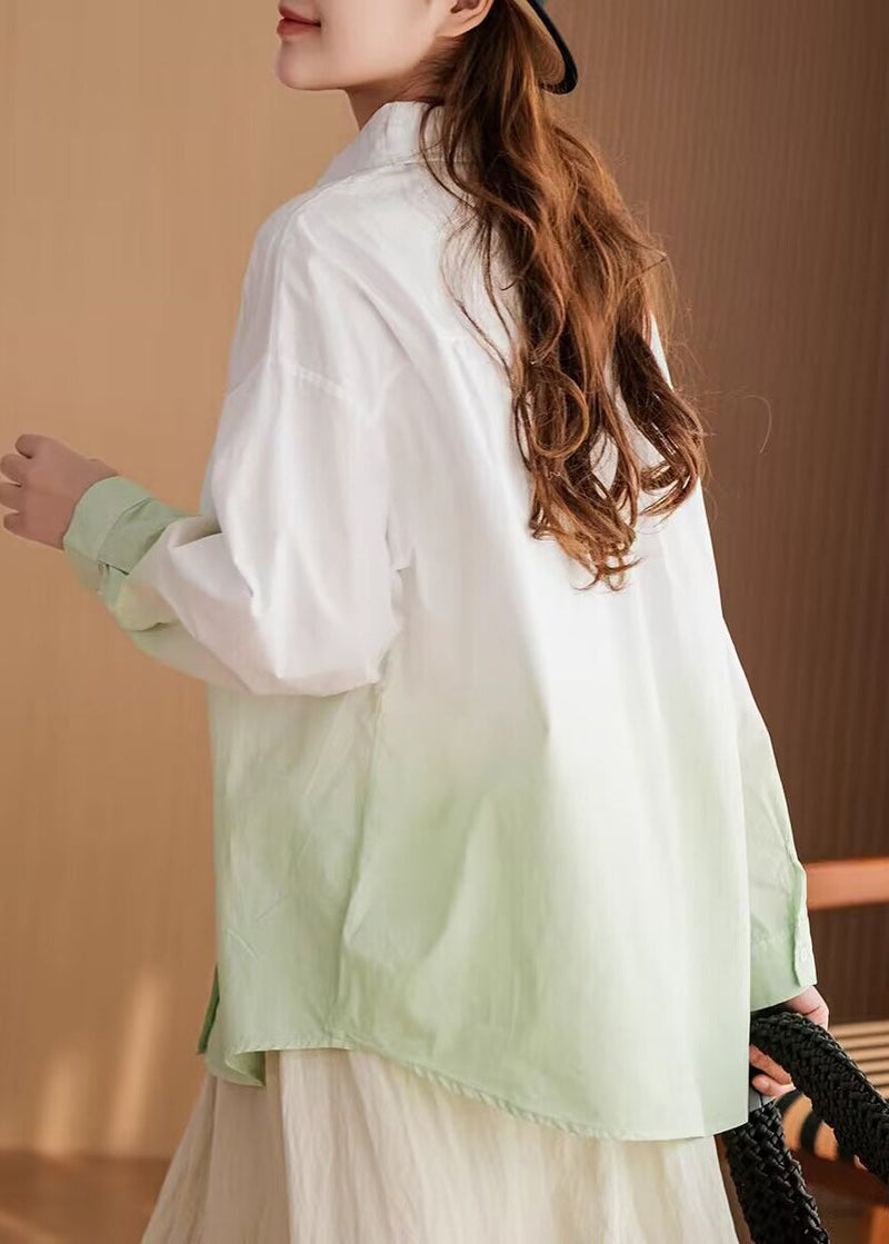 Stylish Pink Gradient Peter Pan Collar Cotton Blouse Top Spring