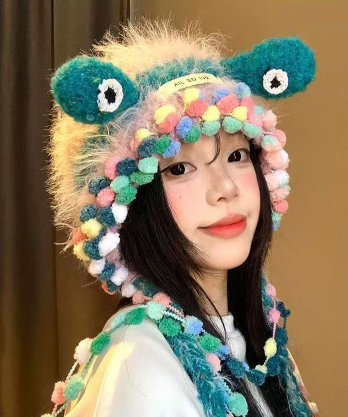 Unique Blue Fuzzy Fur Knit Warm Bonnie Hat