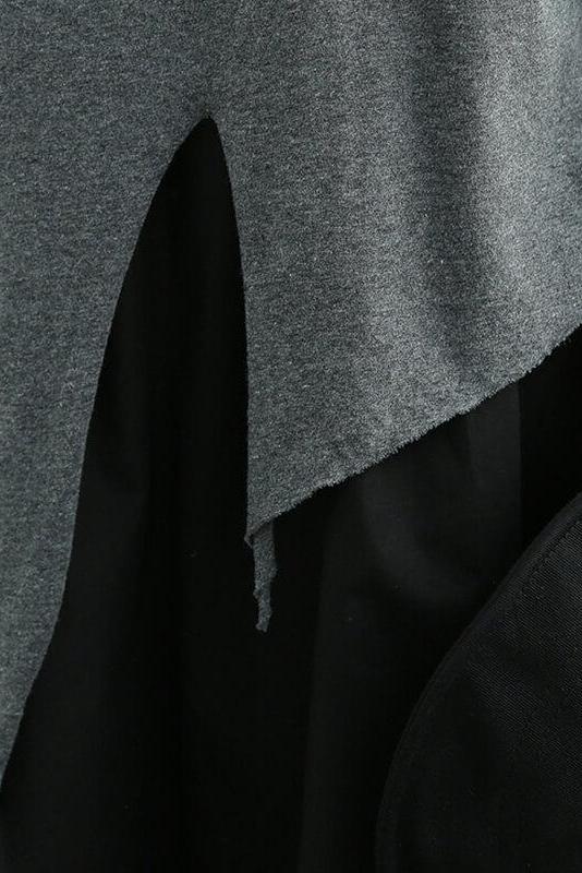 Pure Color O Neck Split Hem T-shirt