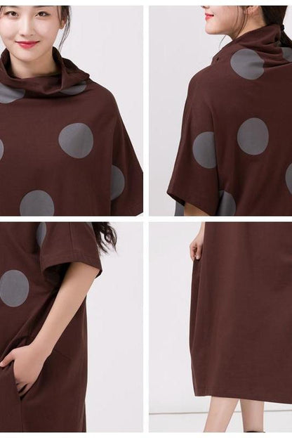 Turtleneck Polka Dots Loose Dress