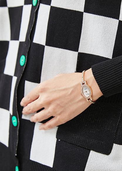 Black White Plaid Knit Cardigans Spring