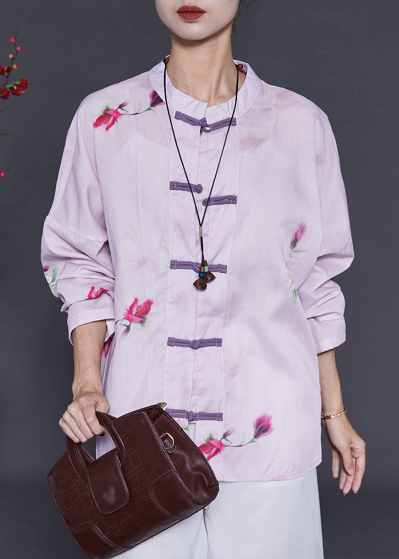 Purple Linen Shirts Chinese Button Summer