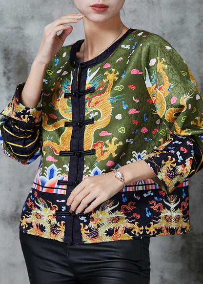 Green Embroidered Patchwork Silk Coat Spring