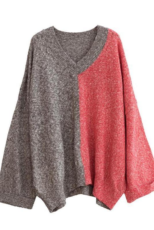 Loose V Neck Matching Color Sweater