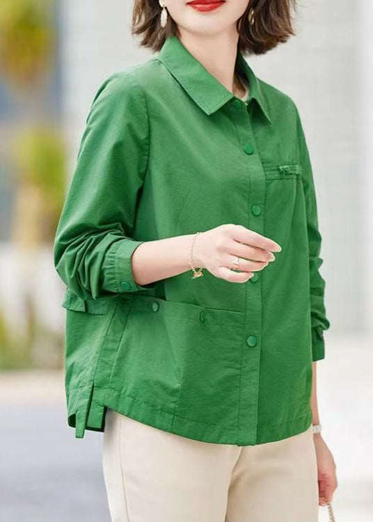 Tea Green Oversized Cotton Shirt Tops Spring