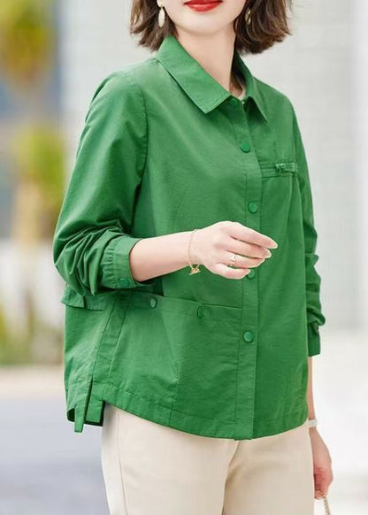 Tea Green Oversized Cotton Shirt Tops Spring