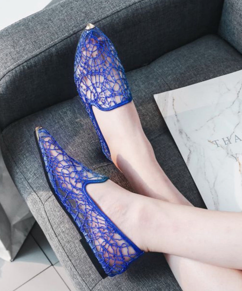 New Blue Breathable Hollow Out Flat Shoes Pointed Toe
