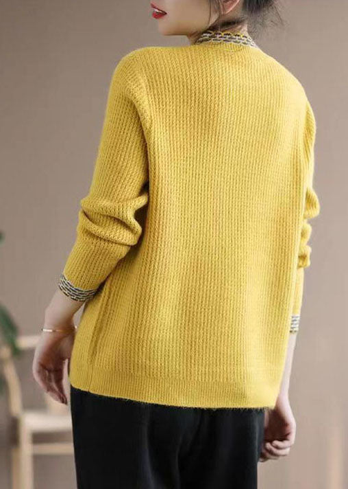 Simple Yellow High Neck Thick Knit Sweater Tops Winter