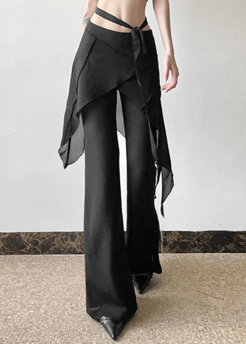 Stylish Black High Waist Patchwork Flared Trousers Summer