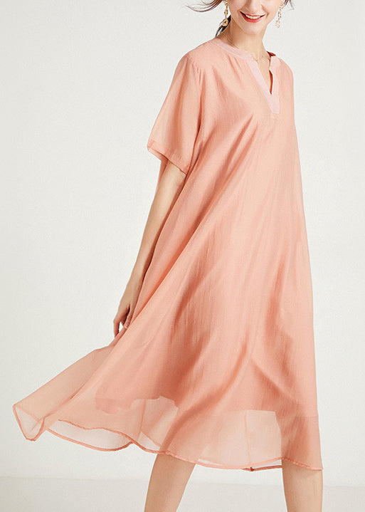 Green V Neck Cotton Dresses Summer
