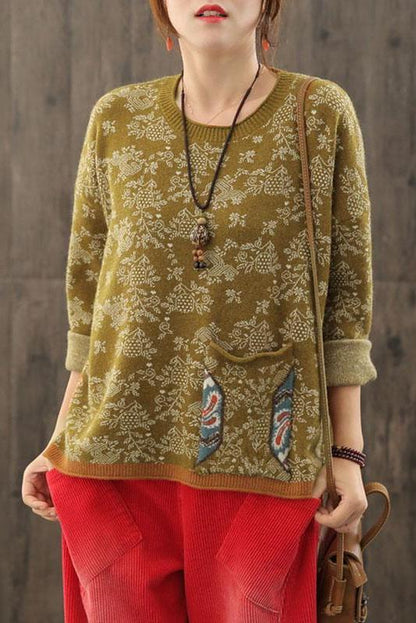 Autumn Knitted Pocket Split Hem Sweater