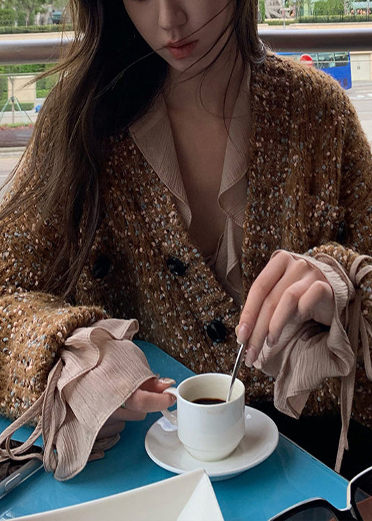 Brown Oversized Color Dots Knit Loose Coat Spring
